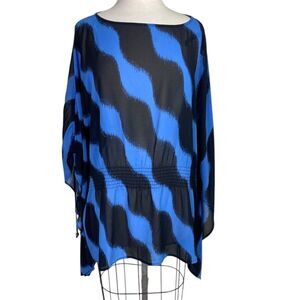 Michael Kors 1X  sheer blue and black tunic round neck flowing